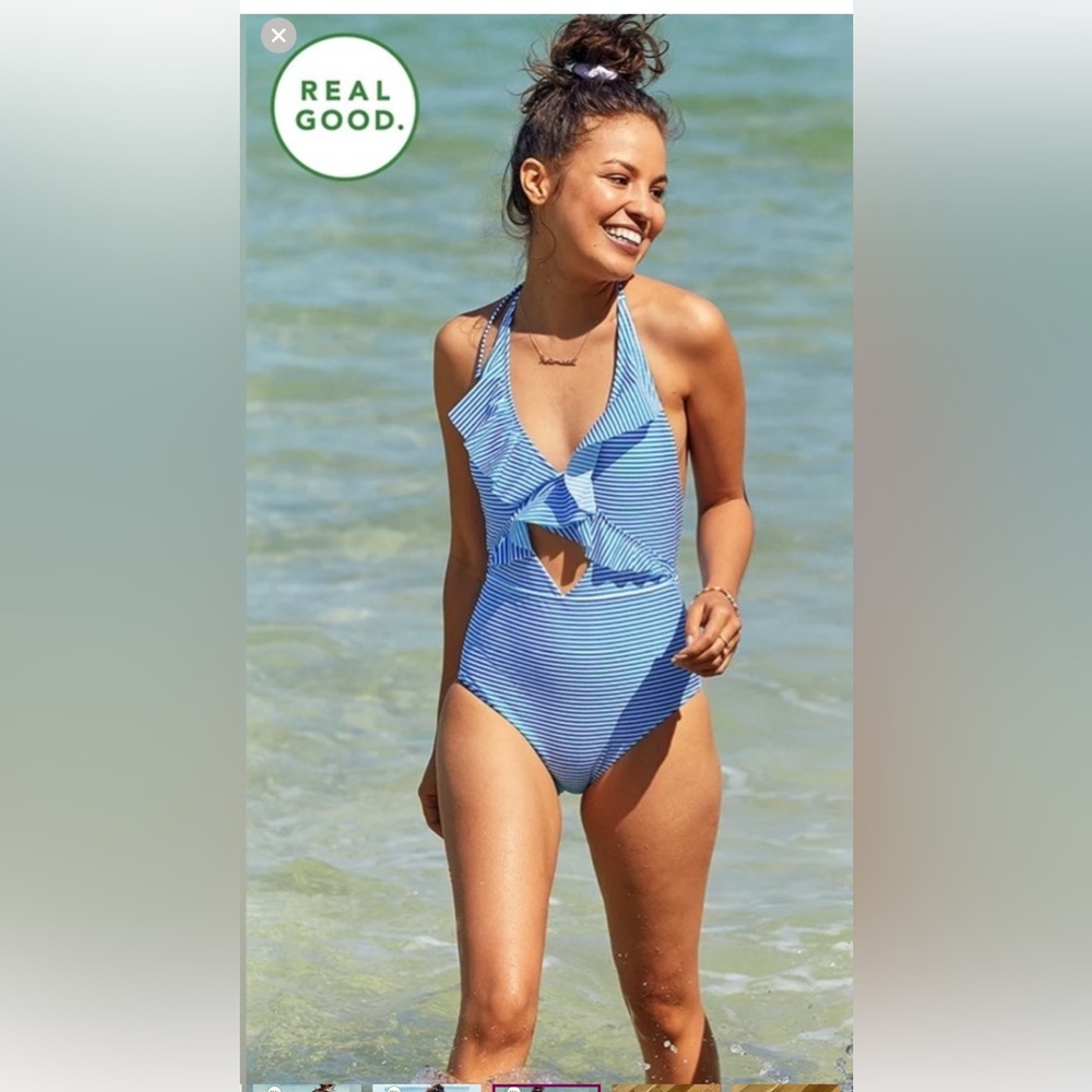 Aerie Blue & White Striped One Piece Swimsuit Full Coverage Size XS